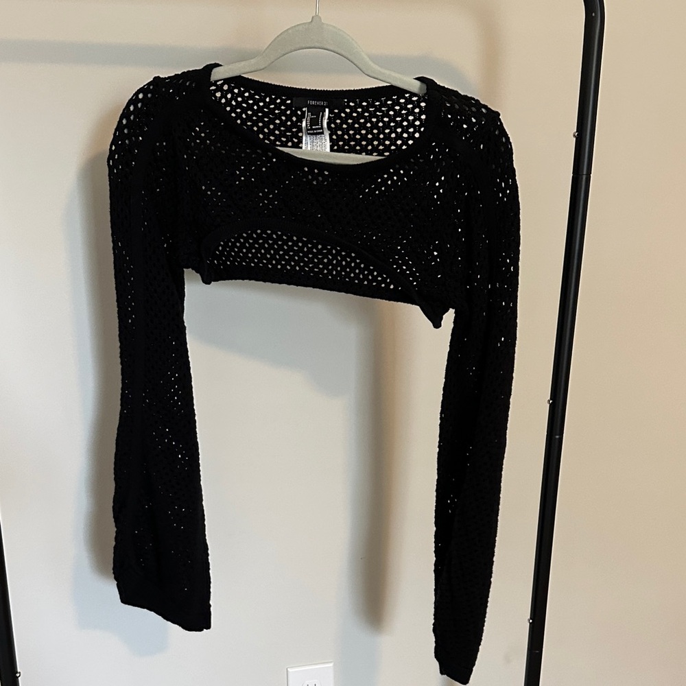 Fashion Nova Black Open-Knit Crop Top